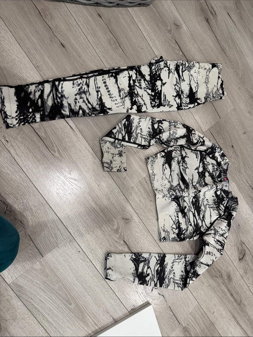 Black and White Marble Print Kids Leggings and Top Set